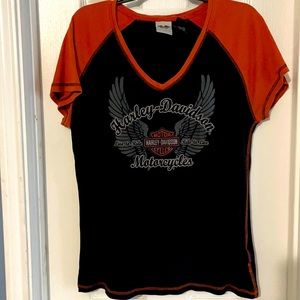 Harley Davidson ladies orange/blk shirt